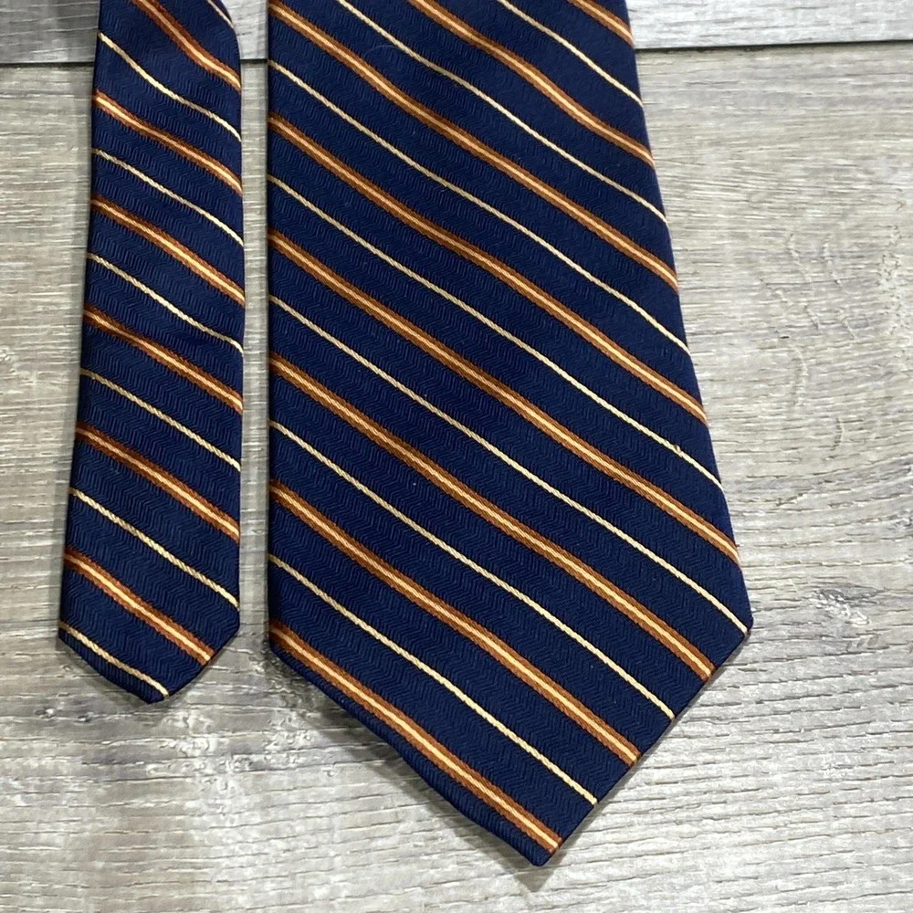 Brooks Brothers Tie Mens One Size Blue Navy Orange Striped Woven Classic Necktie